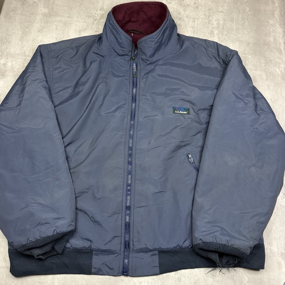 Vintage L.L. Bean Warm-Up Jacket Mens 2XL Blue Fleece Lined Bomber Nylon Outdoor